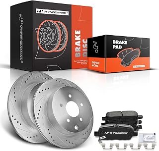 A-Premium 12.11 inch (307.59mm) Rear Drilled and Slotted Disc Brake Rotors + Ceramic Pads Kit Compatible with Select Infiniti and Nissan Models - FX35, Q50, QX70, JX35, M35H, M37, M56, Q60, Murano