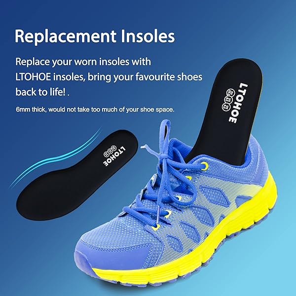 Memory Foam Insoles for Women, Replacement Shoe Inserts for Work Boot, Running Shoes, Hiking Shoes, Sneaker, Cushion Shoe Insoles for Foot Pain Relief, Comfort Inner Soles 6mm Black US 8 - 5