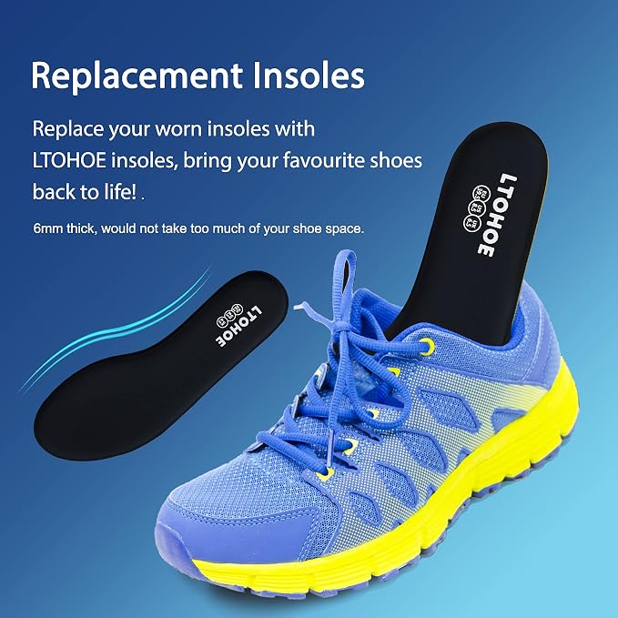 Plantillas de espuma viscoelástica para mujer, inserciones de zapatos, para trabajo, correr, senderismo, cómodo, absorbe golpes, negro US 8.5 miniatura 5