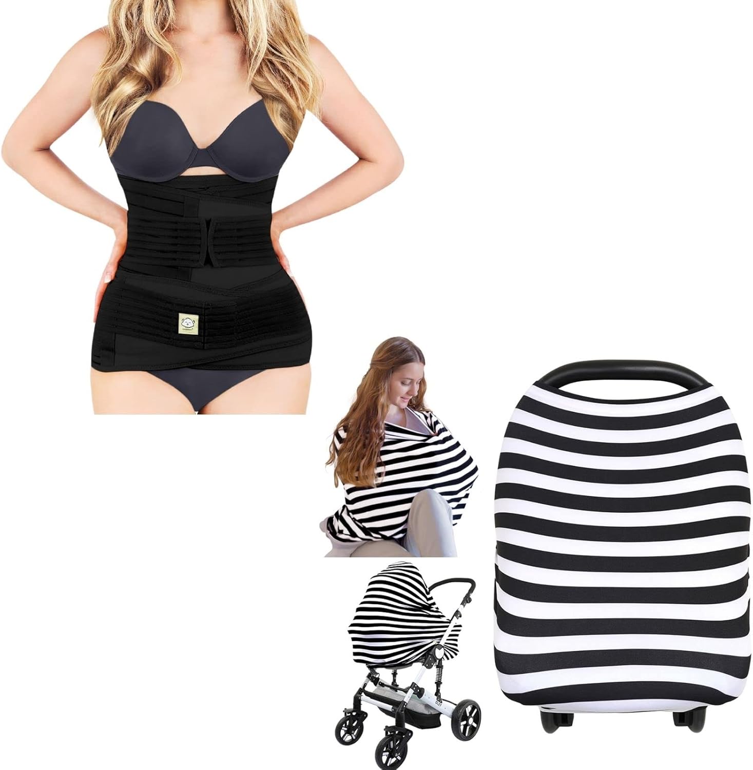 KeaBabies 3 in 1 Postpartum Belly Support Recovery Wrap and Baby Car Seat Cover Bundle - Pregnancy Belly Support Band (Midnight Black, One Size) - All-in-1 Nursing Cover (BFF Black) : Clothing, Shoes & Jewelry