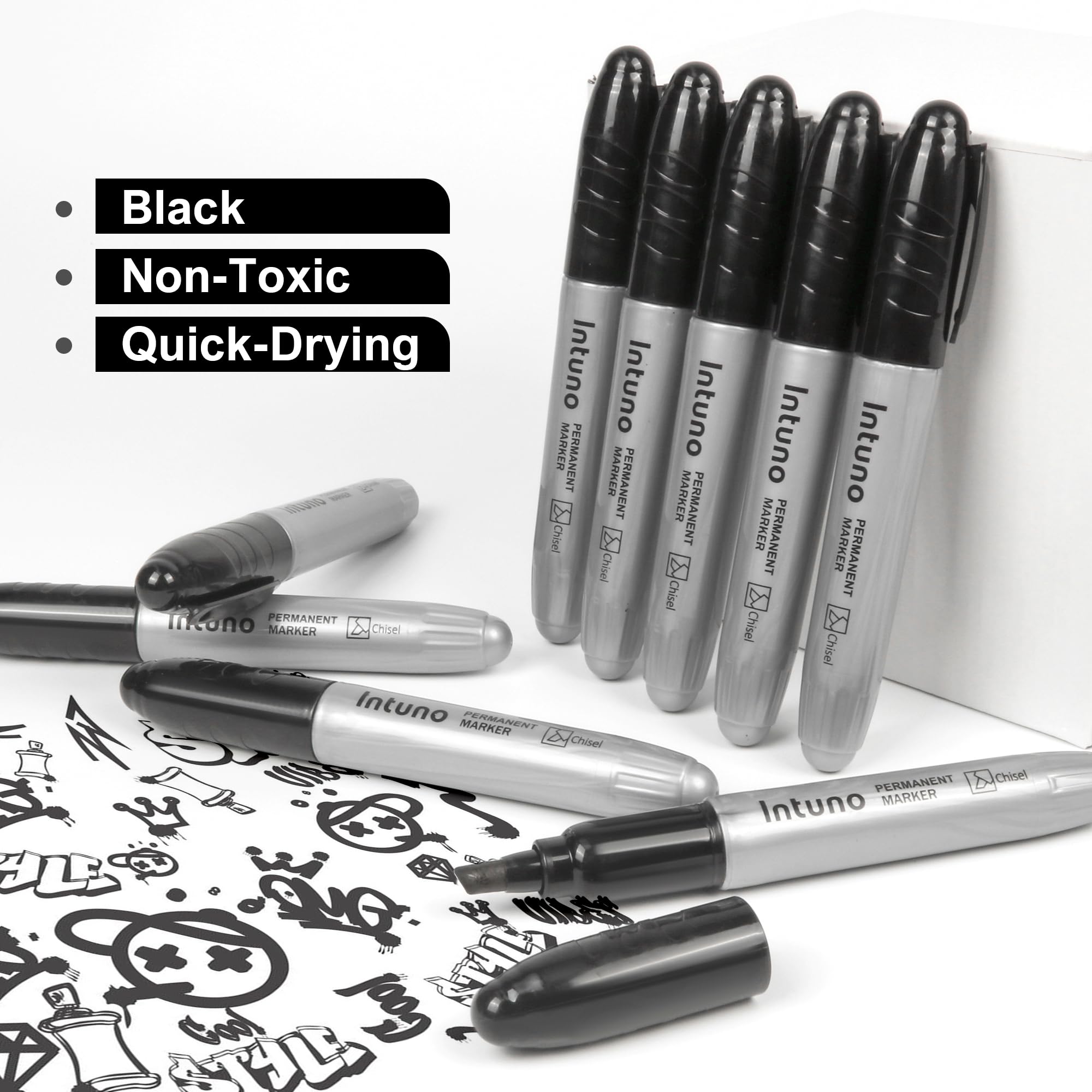 Jumo Permanent Markers 60 Count Black Chisel tip Oil-Based Permanent Markers Waterproof and Fade-Resistant for Paper Wood Metal — view 4