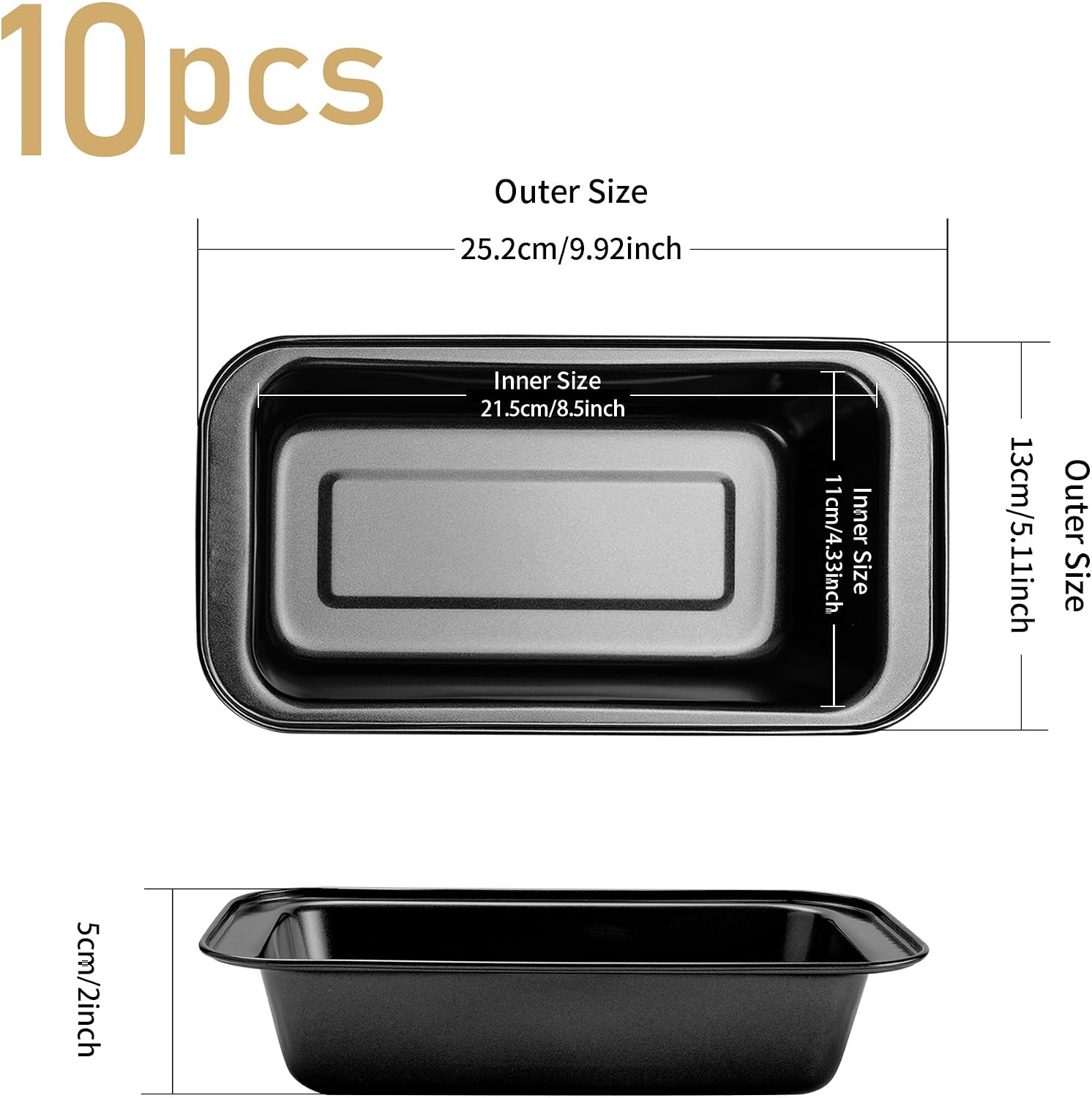 10 Pcs Loaf Pans for Baking Bread, Nonstick Loaf Bread Pan 8 x 4 Inch, Carbon Steel Bread Pan for Homemade Bread (Black)