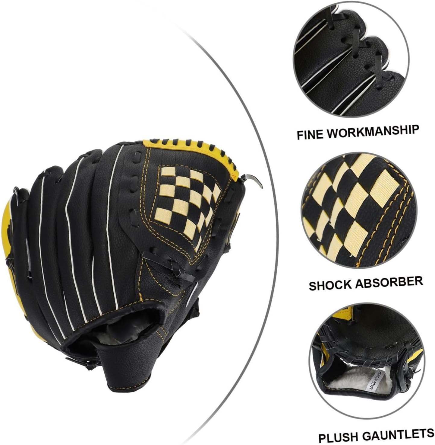 BESPORTBLE 1pc Baseball Glove for Youth and Adults Softball Glove Yellow and Black Durable and Lightweight Design for Training and Games Comfortable Handworkmanship