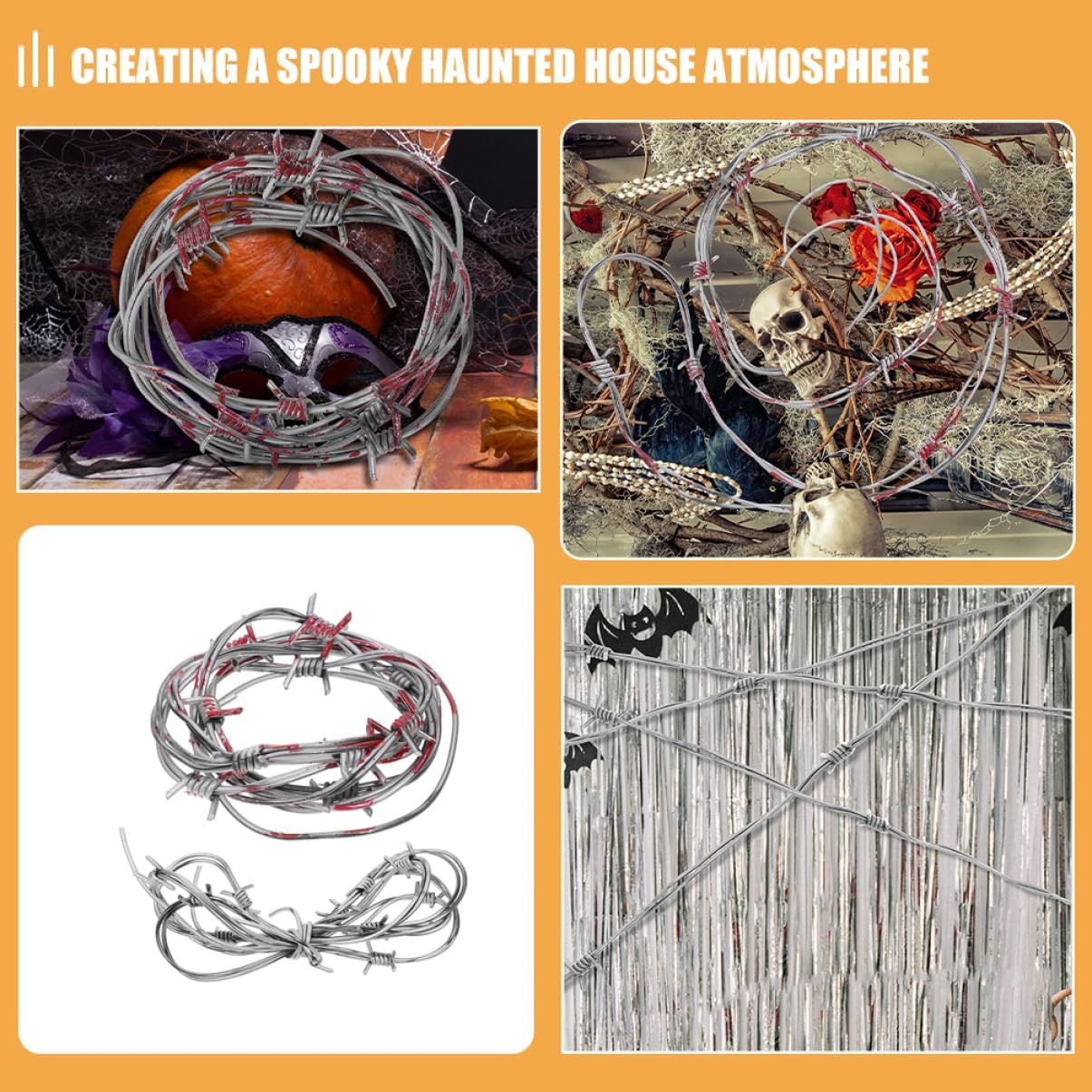 KESYOO Fake Barbed Wire Prop: Realistic Silver and Silver Red Barbwire Chain for Haunted House - Safe Plastic Spooky Party Decor for Halloween Zombie Cosplay image 3