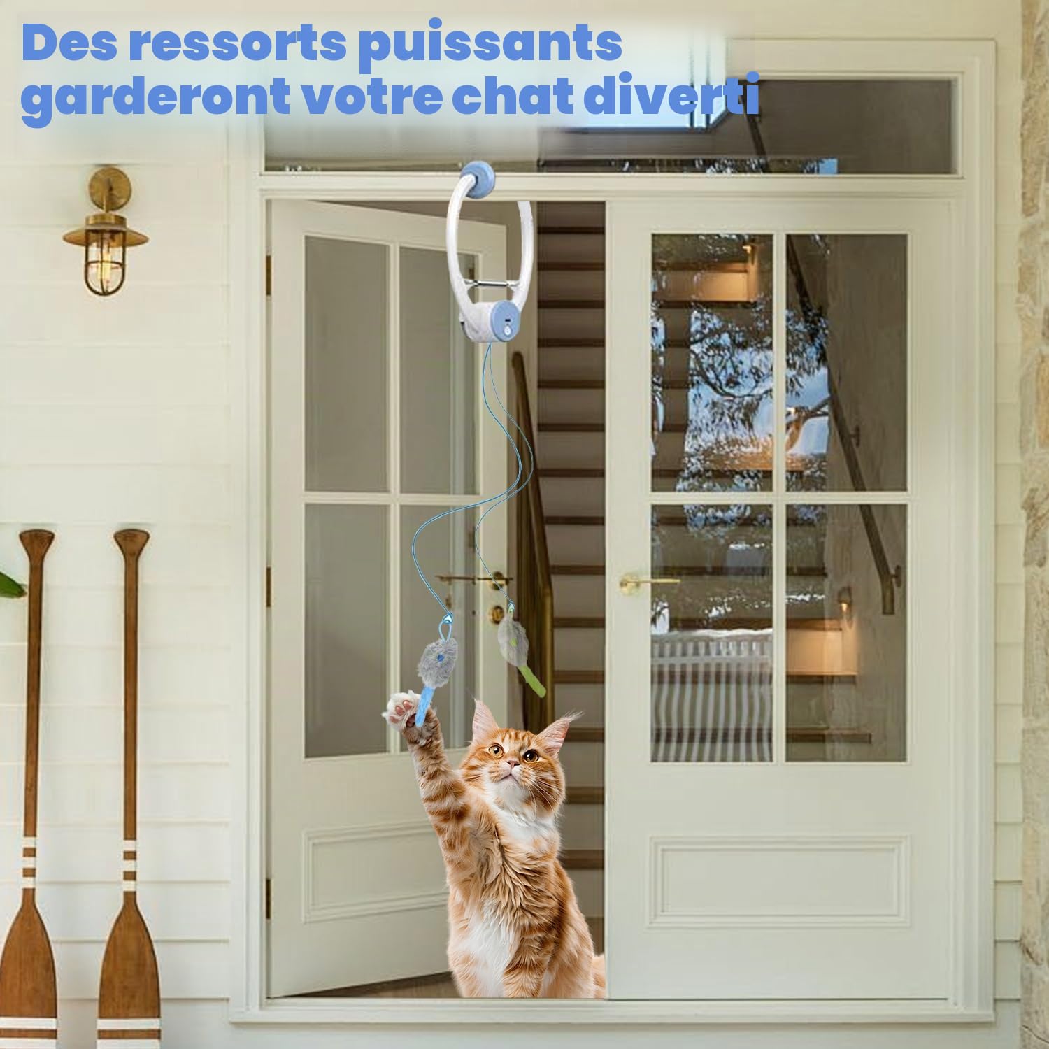 Jouet Interactifs à Suspendre pour Chat, Jouet à Suspendre pour Chat Interieur, Jouet Automatique Suspendu pour Chat, Jouet Porte Chats avec Corde et Souris en Peluche, pour Chasser et Exercer