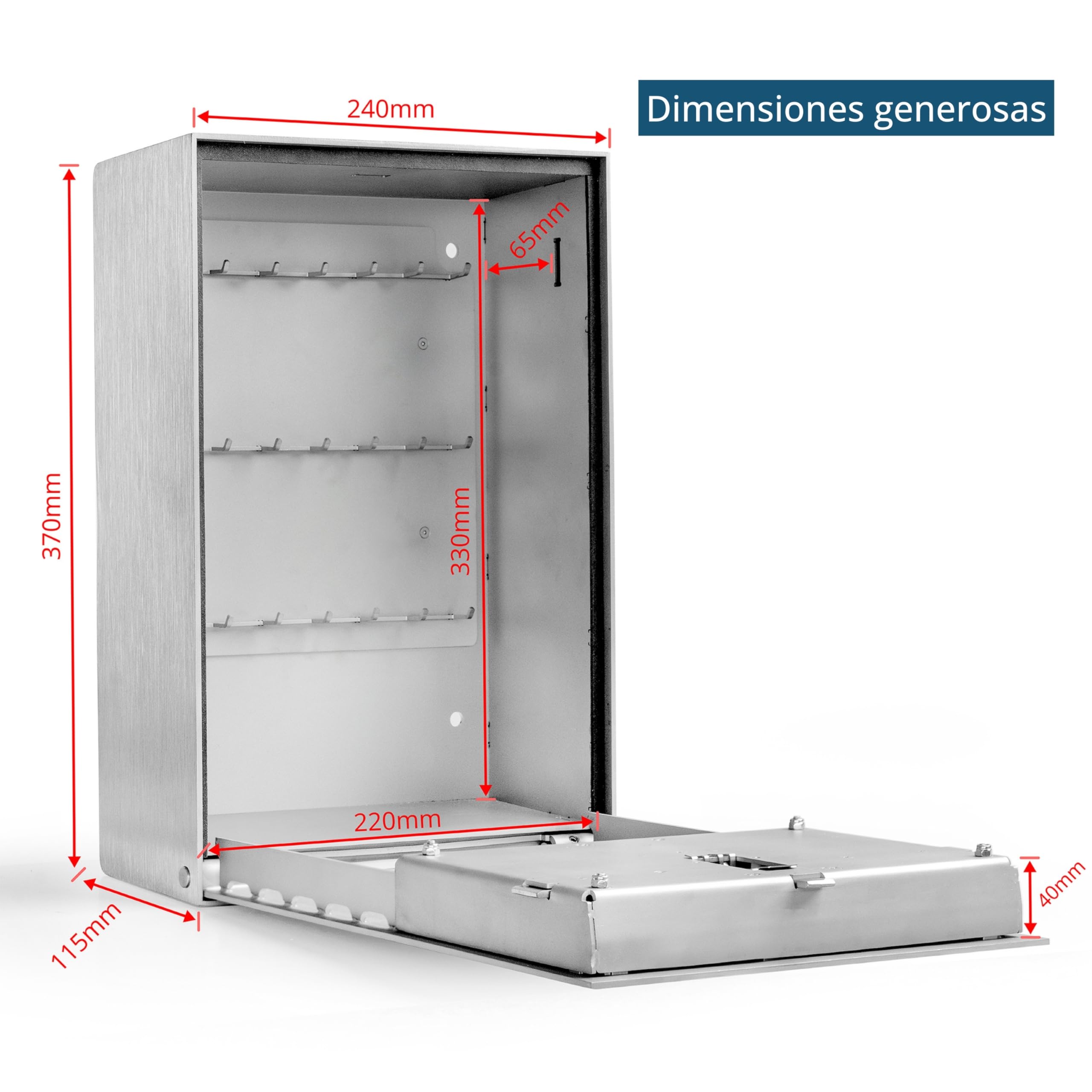 masunt Caja fuerte para llaves 2145 E Code | Caja fuerte para llaves con innovadora asignación de códigos en línea a distancia | Caja fuerte digital para llaves de sólido acero inoxidable V4A Plata
