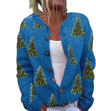 Christmas Cardigan for Women Christmas Jacket Funny Sweater Ugly Reindeer Santa Ugly Christmas Sweater Christmas Sweater Knitted Sweatshirt, Blue, S