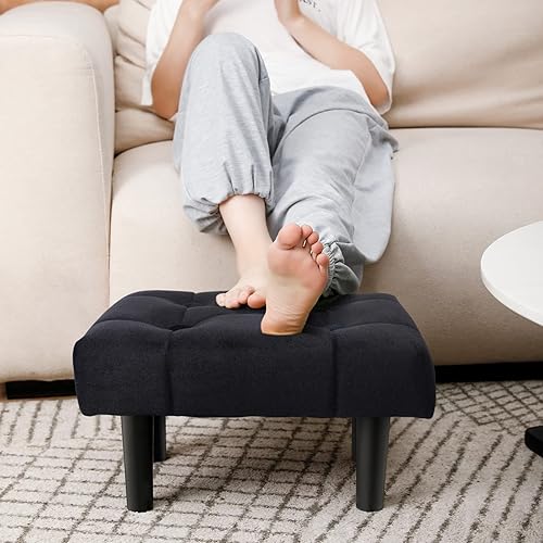 Miniatura 1 de HOUCHICS Reposapiés pequeño, otomano suave de terciopelo con patas de madera, reposapiés para sofá, asiento adicional para sala de estar, entrada,