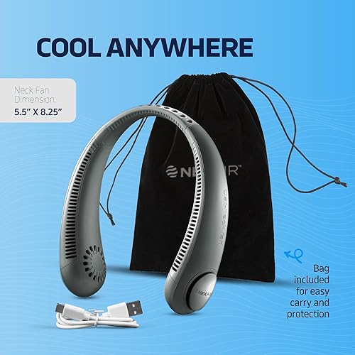 Miniatura 7 de Ventilador de cuello portátil  Ventilador de cuello sin aspas recargable de 3 velocidades, ventilador de cuello negro personal ajustable para