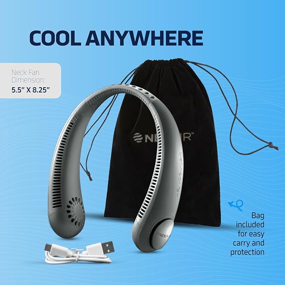 NEXAIR Portable Neck Fan Hands Free Cooling Lightweight Bladeless Neck Fan, 3 Speeds, 2400mAh Battery, 5H Runtime Black