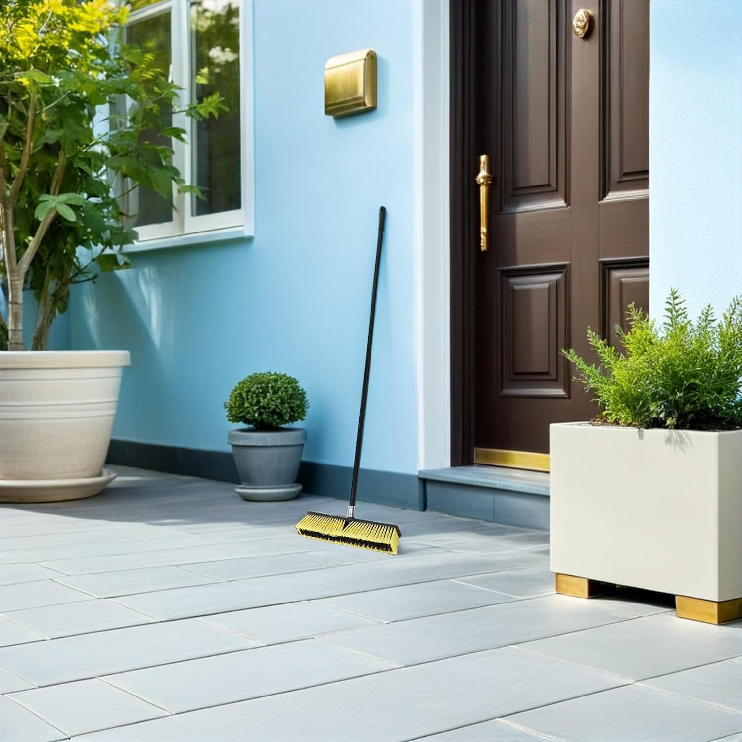 GLEAVI Heavy Duty Push Broom with Long Aluminum Handle, Outdoor Patio and Driveway Sweeper Brush for Garage and Deck Cleaning, 1pcs