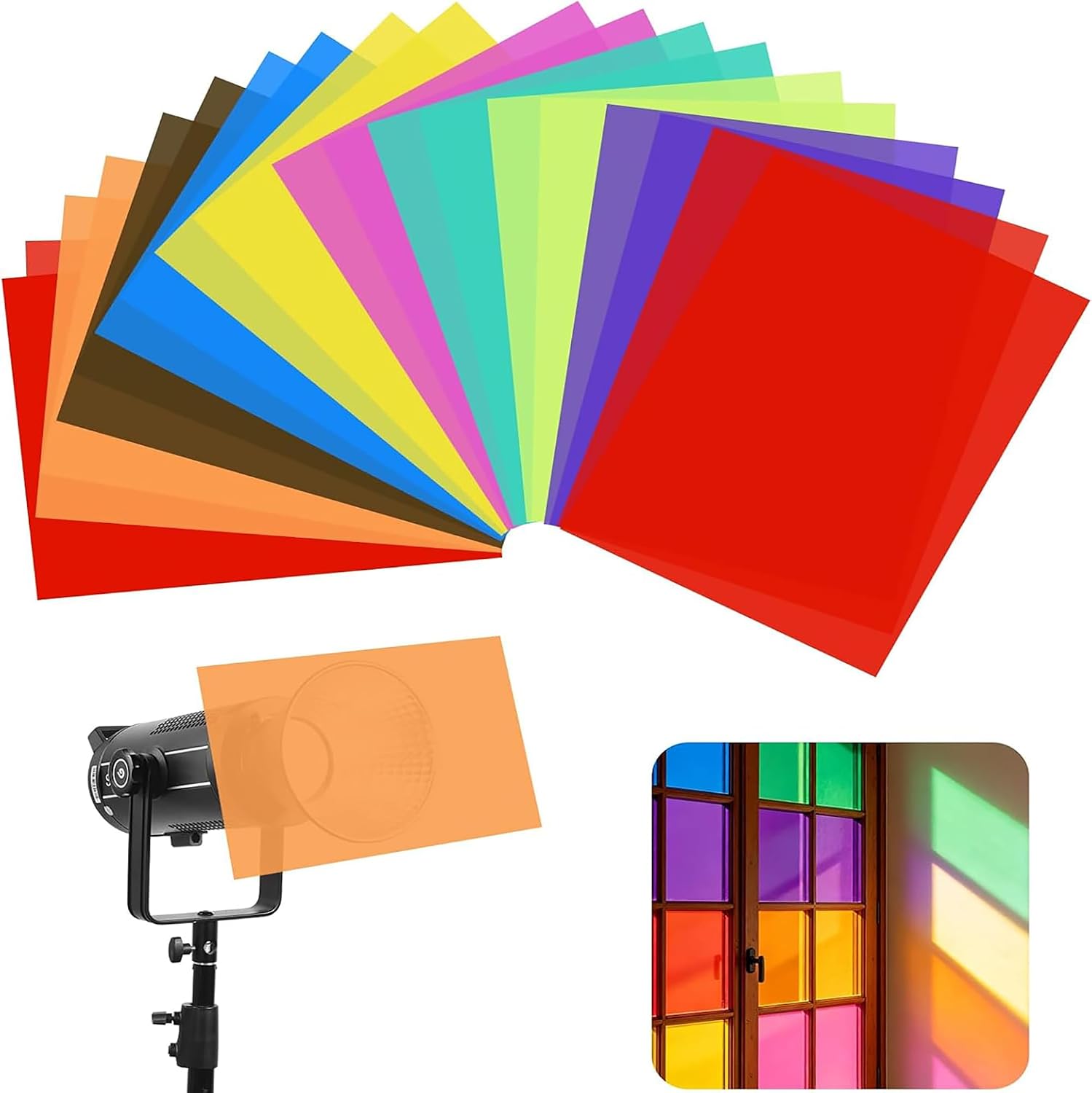 20 Pack Color Correction Gel Light Filter, 11.7x8.3 Inch Transparent PVC Film Sheets for Photography Studio Strobe Flash LED Light Reading, 9 Colors Lighting Gel for Party Stage Wedding Decor