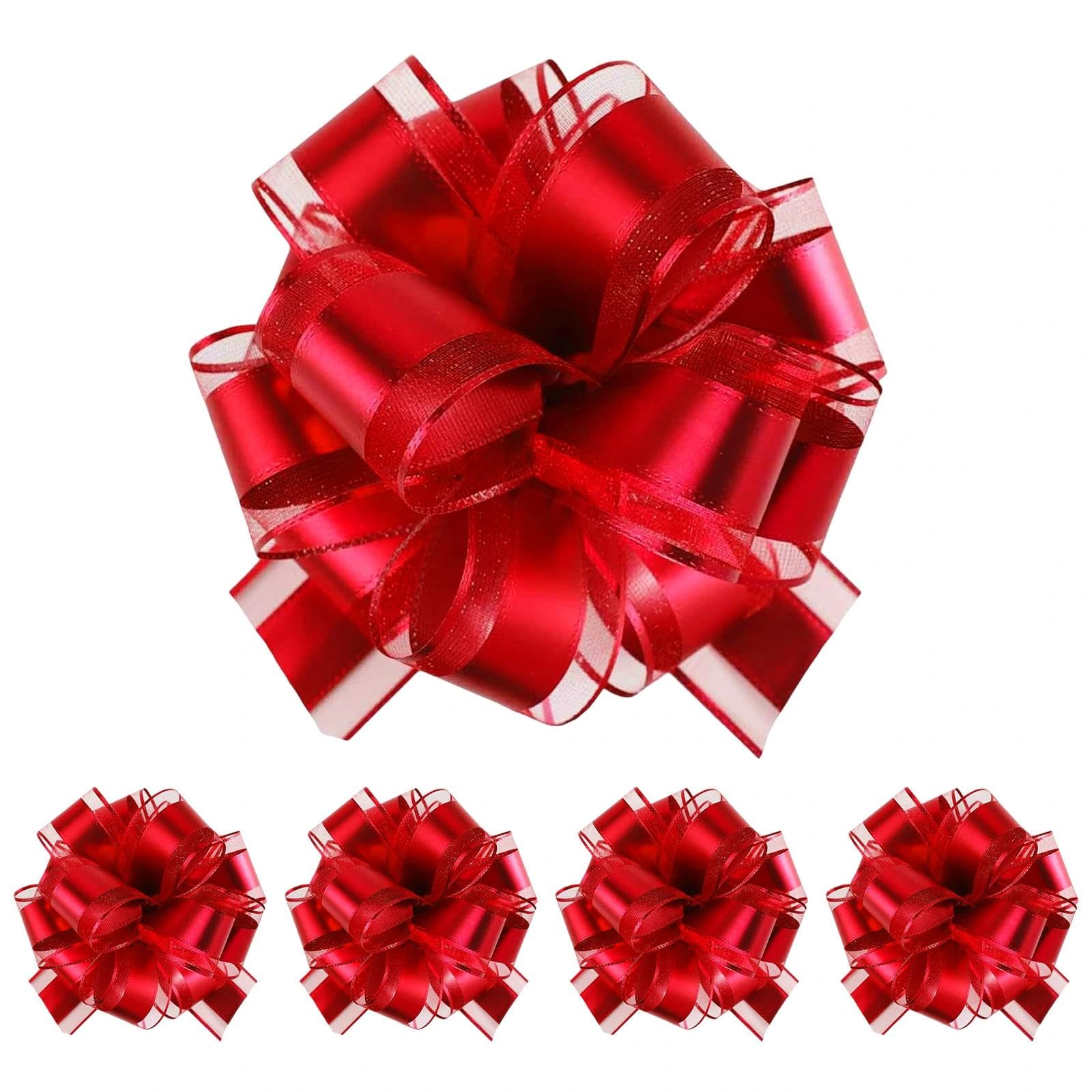 UMORDUP 5PCS Large Red Pull Bows for Gift Wrapping, Wedding, Party, Birthday, Basket & Flower Decoration