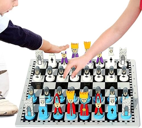 Miniatura 7 de Juego de ajedrez de madera, juego de ajedrez de madera de dibujos animados, juguete educativo interactivo para padres e hijos, juego de mesa de