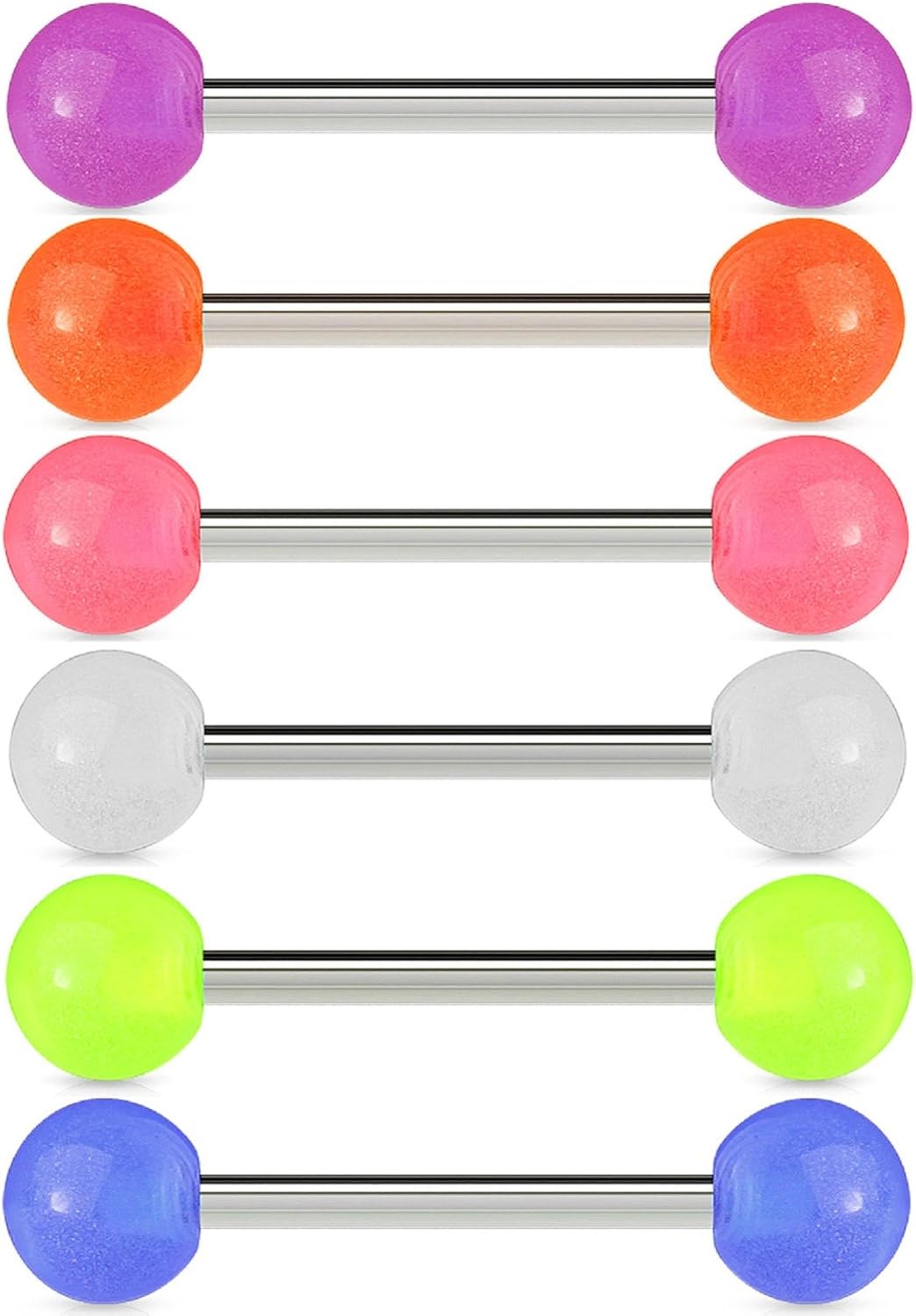 BodyJ4You 6PC Nipple Bars Tongue Barbell Glow in Dark 14G Bioflex or Stainless Steel Piercing Rings