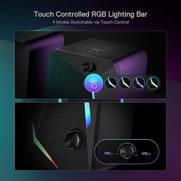 Redragon GS510 RGB Desktop Speakers, 2.0 Channel PC Computer Speaker with 4 Colorful LED Backlight Modes, Enhanced Bass and Easy-Access Volume Control, USB Powered w/ 3.5mm Cable