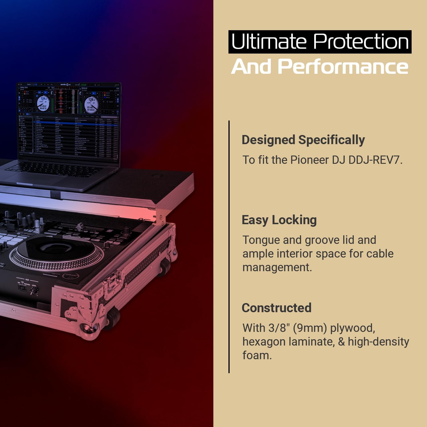 Headliner Flight Case Compatible with Pioneer DJ DDJ-REV7 with Laptop Platform & Wheels