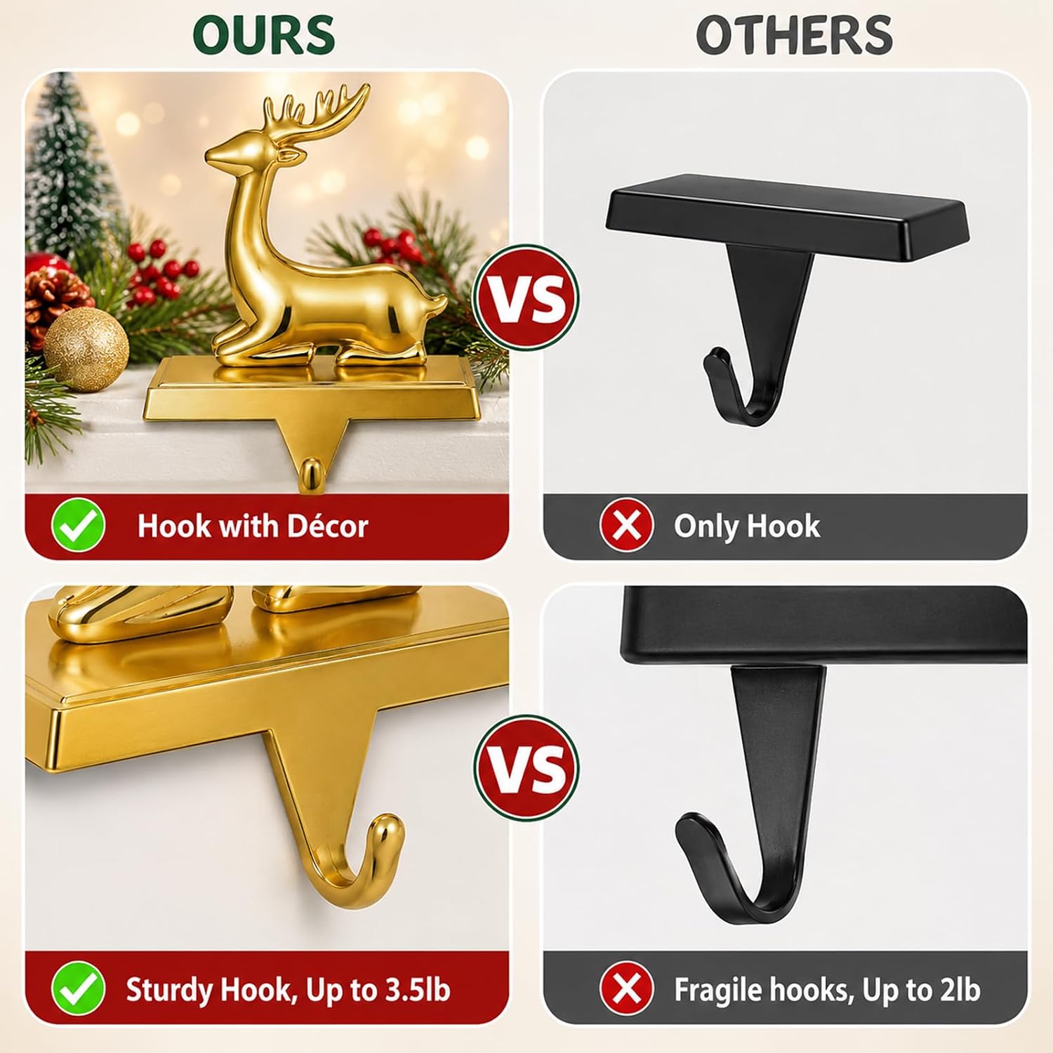 2PCS Christmas Stocking Holders for Mantle, Stocking Hangers for Mantel