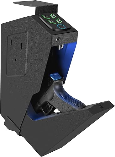 Miniatura 7 de Caja fuerte para pistola biométrica montada para mesita de noche, escritorio, lado de la cama, camión, caja fuerte de mano oculta de apertura