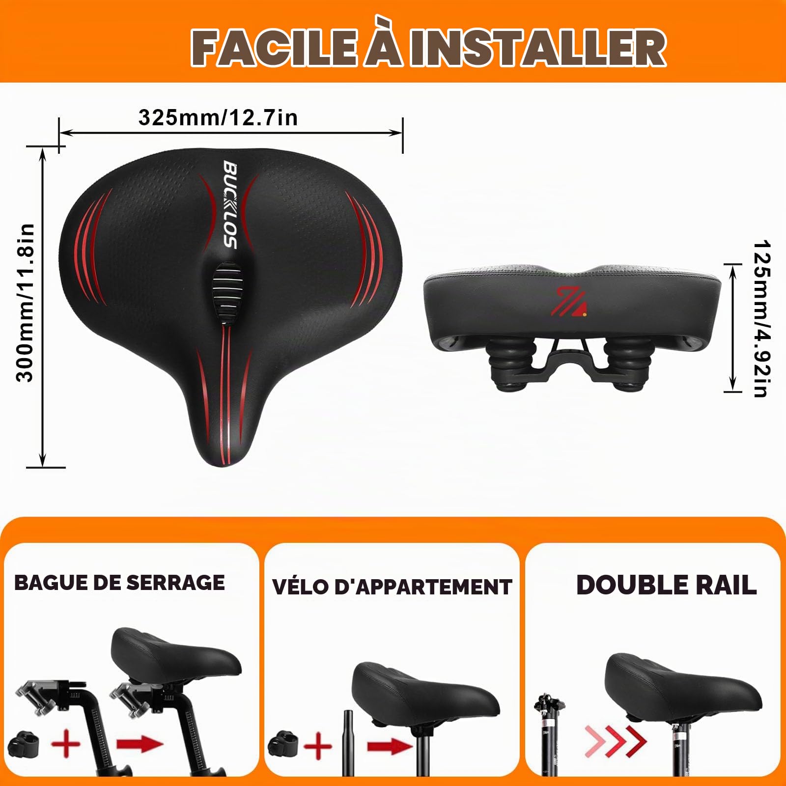 Selle de vélo surdimensionnée, confortable et large avec rembourrage en mousse souple pour femmes et hommes, selle de vélo ergonomique pour VTT, vélo de ville, vélo de route et vélo