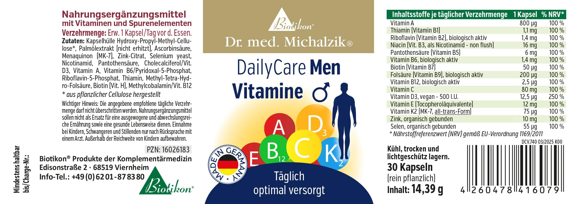 DailyCare Men nach Dr. Michalzik, 51 mg Resveratrol, 180 Kapseln | Mit Resveratrol, L-Arginin, OPC Traubenkernextrakt und Curcumin • eigene deutsche Produktion • ohne Zusätze