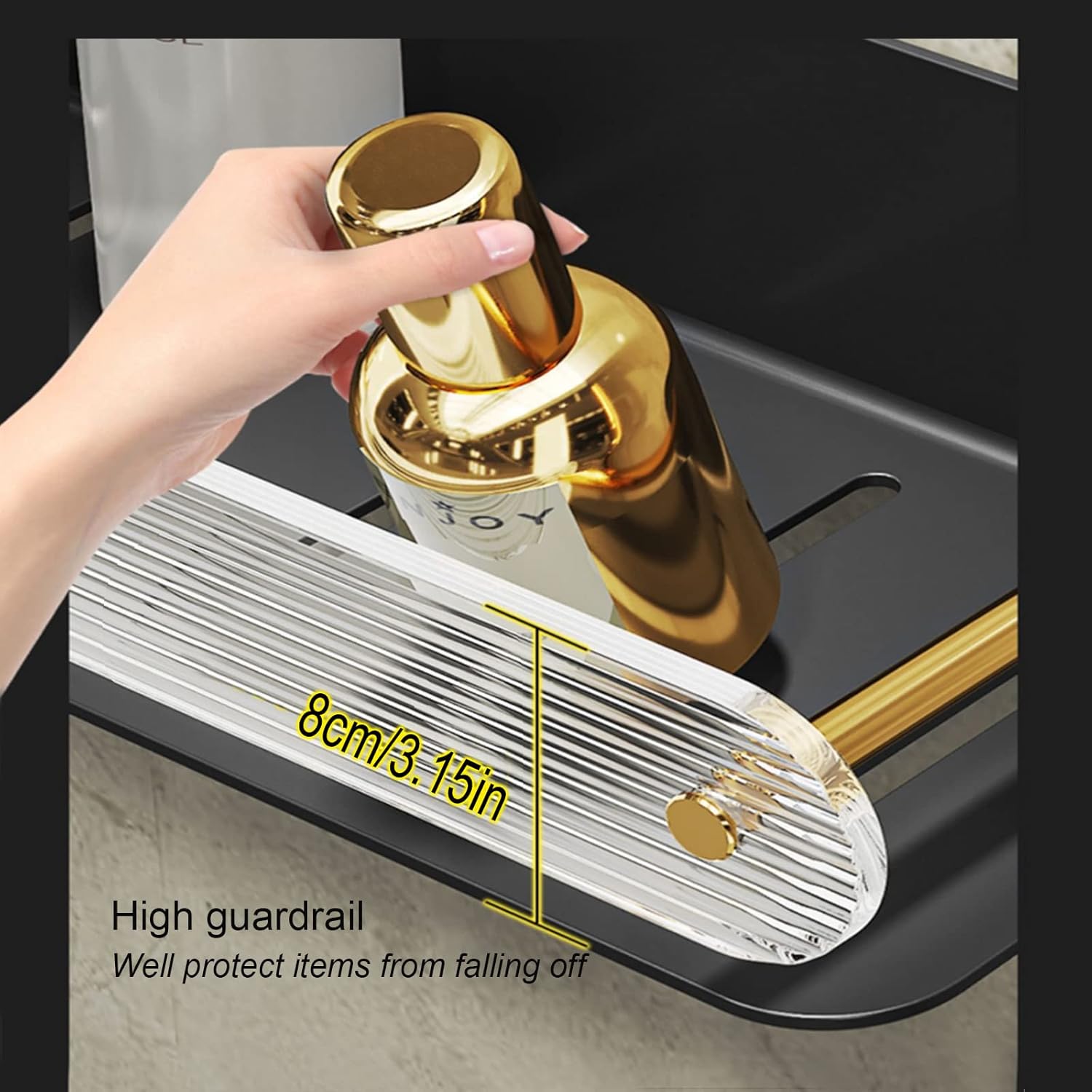 Acrylic?Bathroom Over The Toilet Storage Rack, Metal Bathroom Organizer with High Guardrail Well Protect Items from Falling Off,? No Drilling Space Saver with Wall Mounting Design (Size :