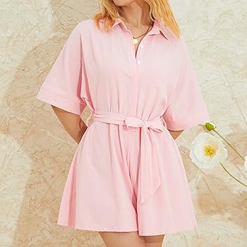 Amazon.com: FULA-bao Women V Neck Button Up Romper Baggy