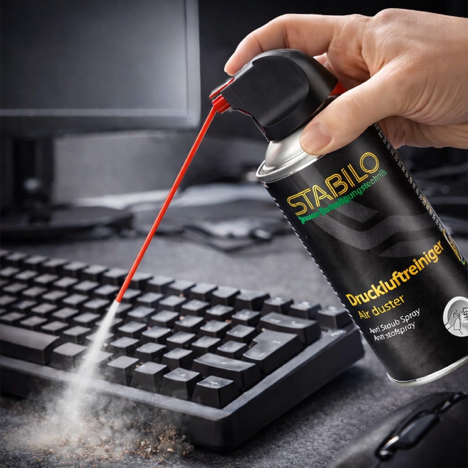 6x Druckluftreiniger Spray 400ml | Druckluftspray, Luftreiniger mit 10cm Sprühverlängerung | 6 Stück
