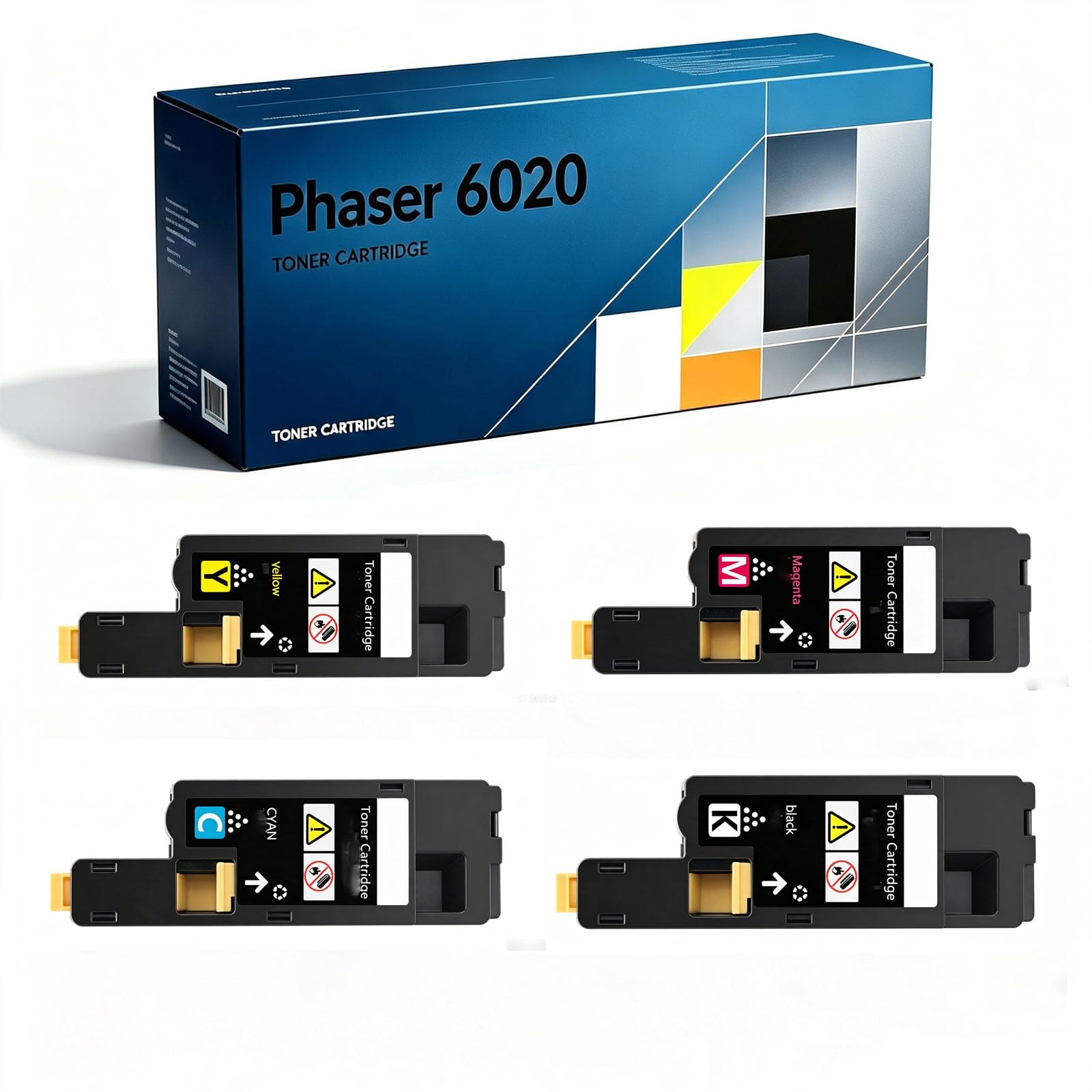 Cartuccia di toner Phaser 6022N1/6020 di ricambio compatibile con stampanti WorkCentre 6027NI/6025, fino a 1400 pagine, colori vibranti, chip incluso (confezione 4/nero/blu/rosso/giallo) | ,4 pieces