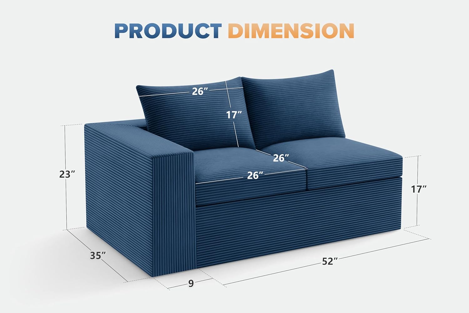 HABUTWAY Modular Sectional Loveseat Sofa, Cloud Boneless Couches for Living Room, Love Seat Sofa for Small Spaces, Floor Corduroy Sofa Couch, Comfy Foam Couch with Armrest & Pillow (Blue, 2-Seater)