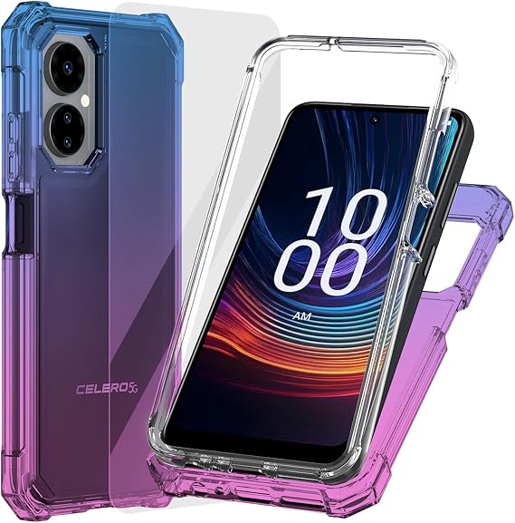 Ailiber for Celero 3 5G Phone Case, Boost Mobile Celero 2024 5G Case with Screen Protector, 2 Layer Structure Protection, Shockproof Corner TPU Bumper, Heavy Duty Slim Cover for Celero 5G 3-Blue Pink