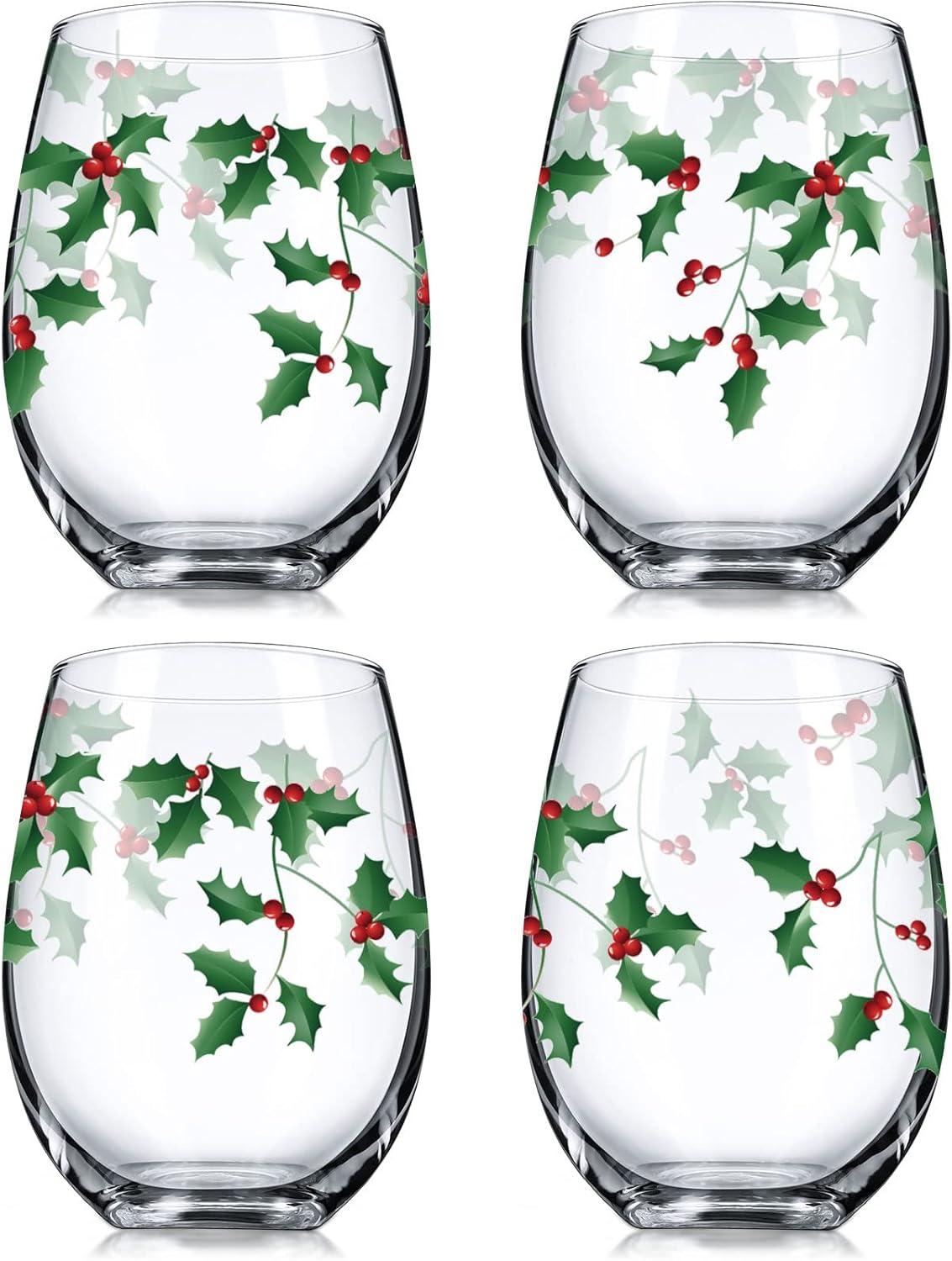 Patelai 4 Pcs Christmas Stemless Wine Glasses Happy