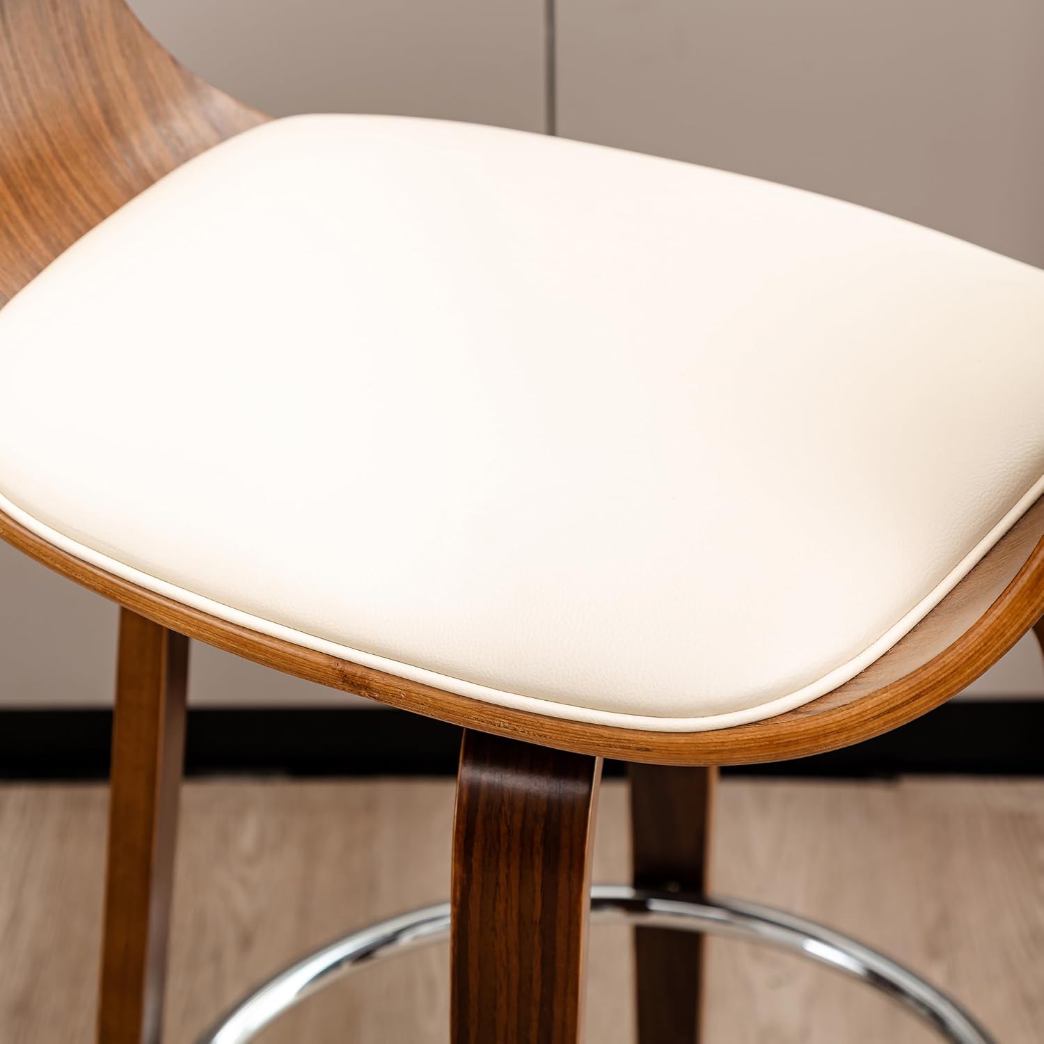 Glitzhome Bar Stools Set of 2, 29.5’’H Swivel Barstools with Curved Back, Bar Height Stools Bar Chairs with Backrest, Footrest, Solid Bentwood Frame, White