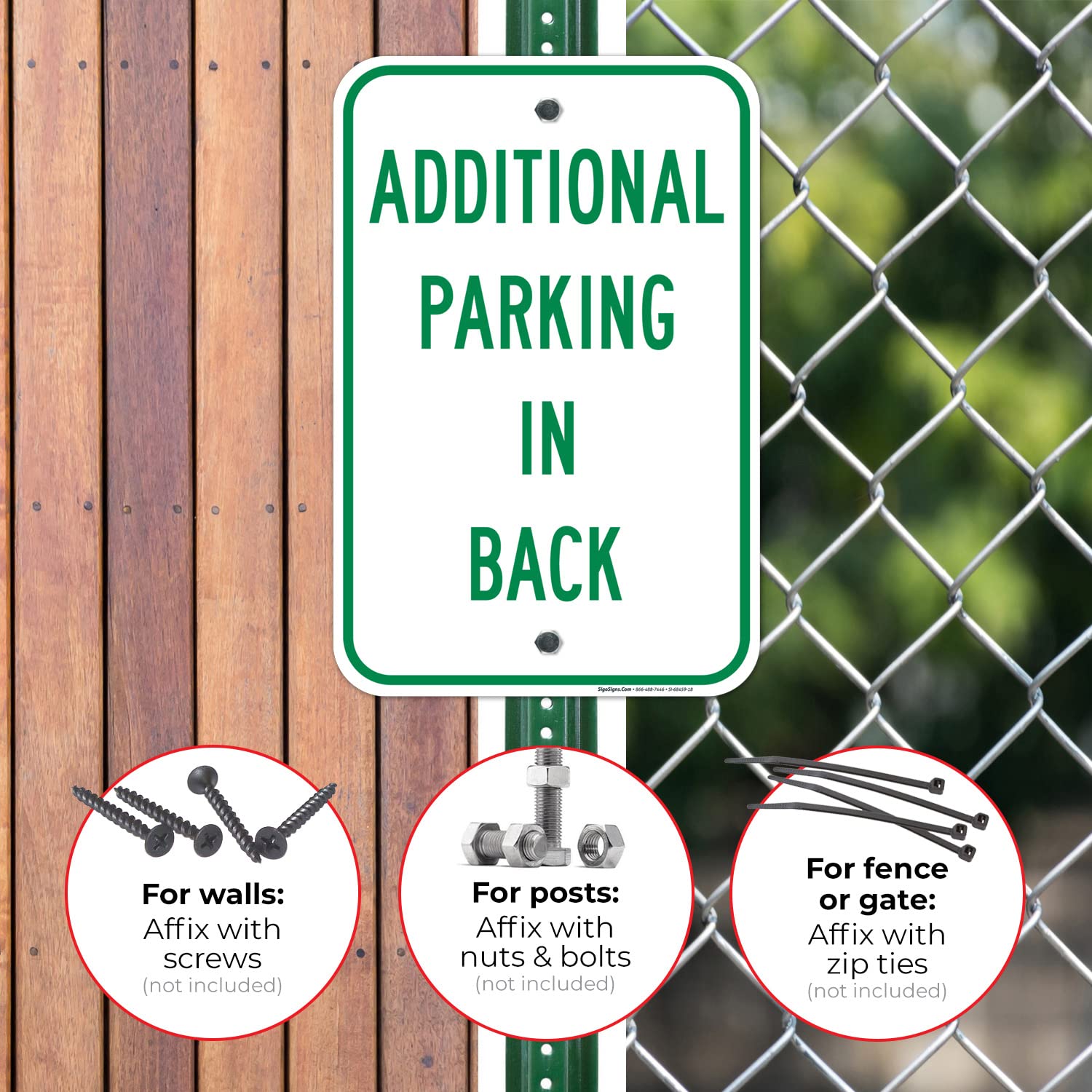 Additional Parking in Back Sign, 12x18 Inches, Rust Free .063 Aluminum, Fade Resistant, Made in USA by Sigo Signs