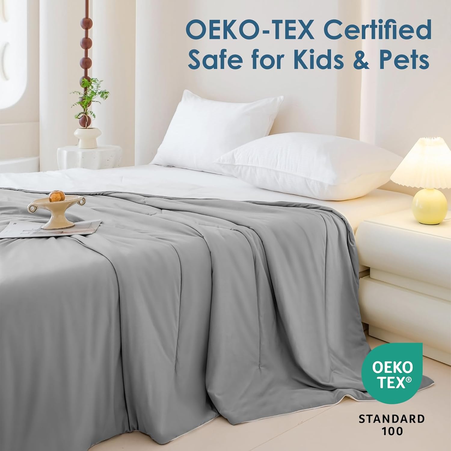 Style Quarters Cooling Comforter for Hot Sleepers and Night Sweats Queen Size, Double Sides Lightweight Breathable Summer Comforter Reversible Cool Blanket, Grey&White 90"x90" - Image 2