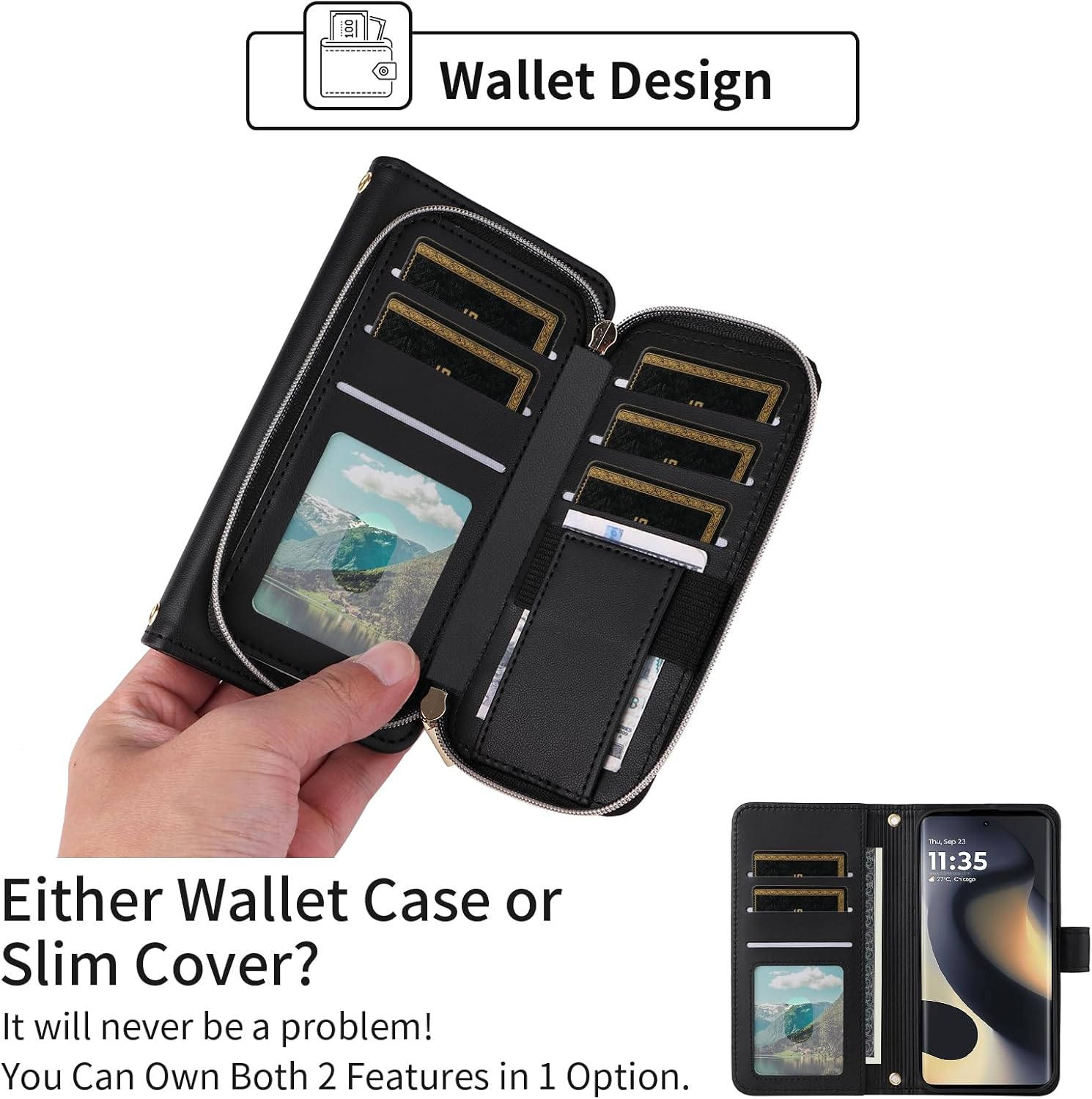 Argyle Wallet Case for Motorola Edge 5G 2024 with Wrist Strap Shoulder Strap, 9+ Card Slots Zipper Purse Luxury PU Leather Stand Checkered Cell Phone Cover for Moto Edge2024 Women Girls Black