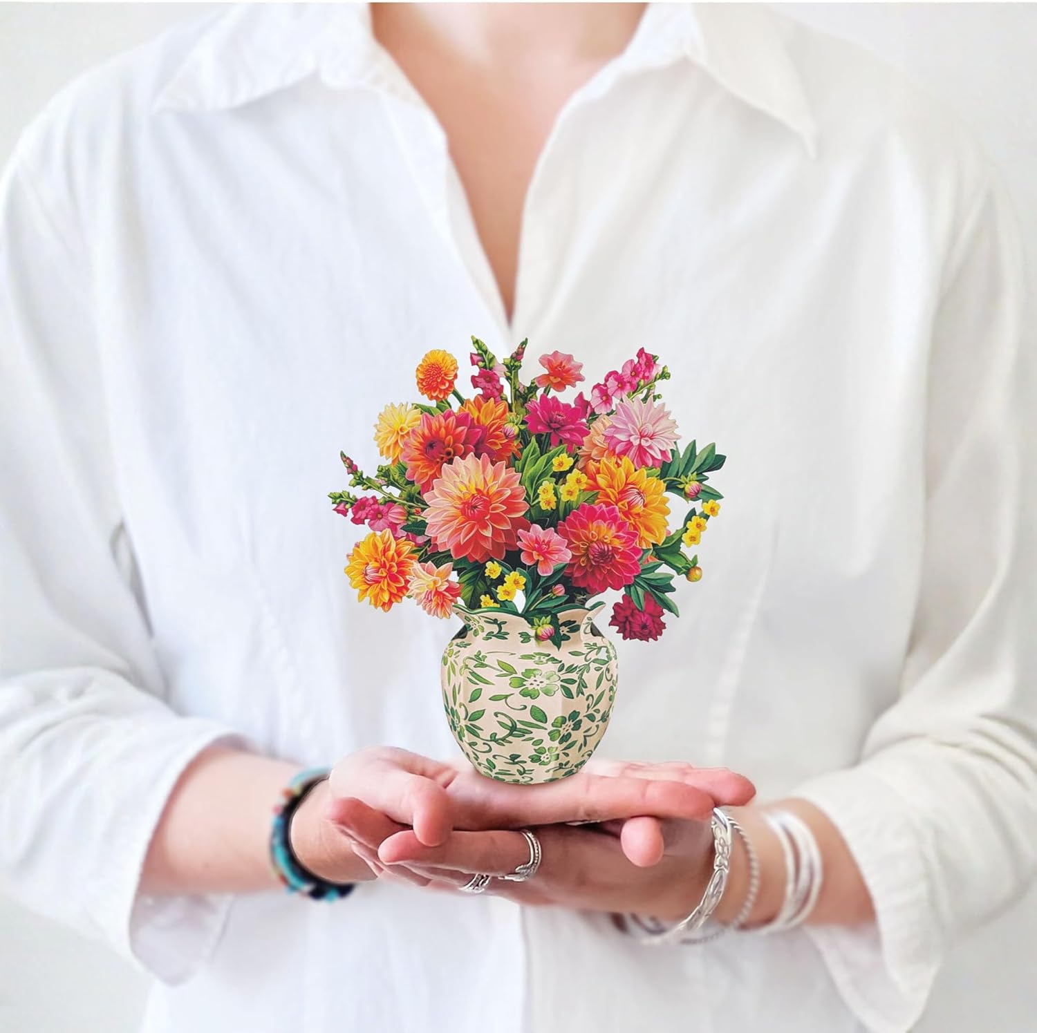 Freshcut Paper Pop Up Cards, Grande Dahlia Sunrise, 18 Inch Life Sized Forever Flower Bouquet 3D Popup Greeting Card, Birthday Cards, Thank You Card, Blank Notecard & Envelope