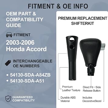 Gear Shifter Knob Compatible with Honda Accord 2003 2004 2005 2006 Automatic Shift Handle Lever Replaces Part Number 54130-SDA-A84ZB, 54130-SDA-A51, 54131-SDA-A81