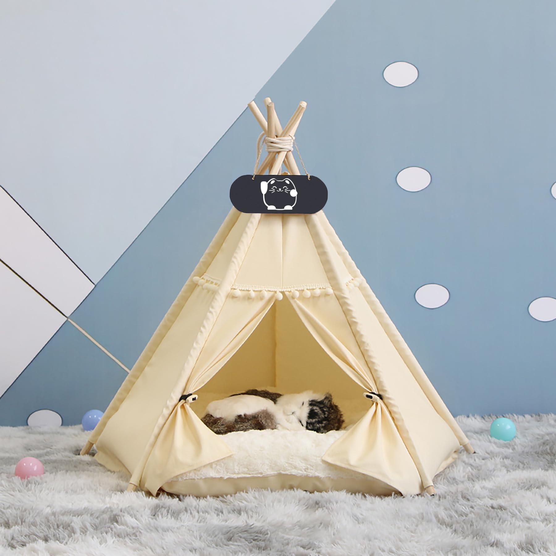 LINCYS Tipi pour Chien, Tente pour Chien, Tente tipi pour Animaux de Compagnie, Tente Lavable pour Chiot pour Animaux de Compagnie pour l'intérieur, Tente de lit avec Coussin Double Face,A,M
