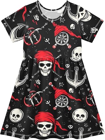 Gothic Skull Pirates Toddler Girls Dress Short Sleeve Casual Dresses 2T 202b8498