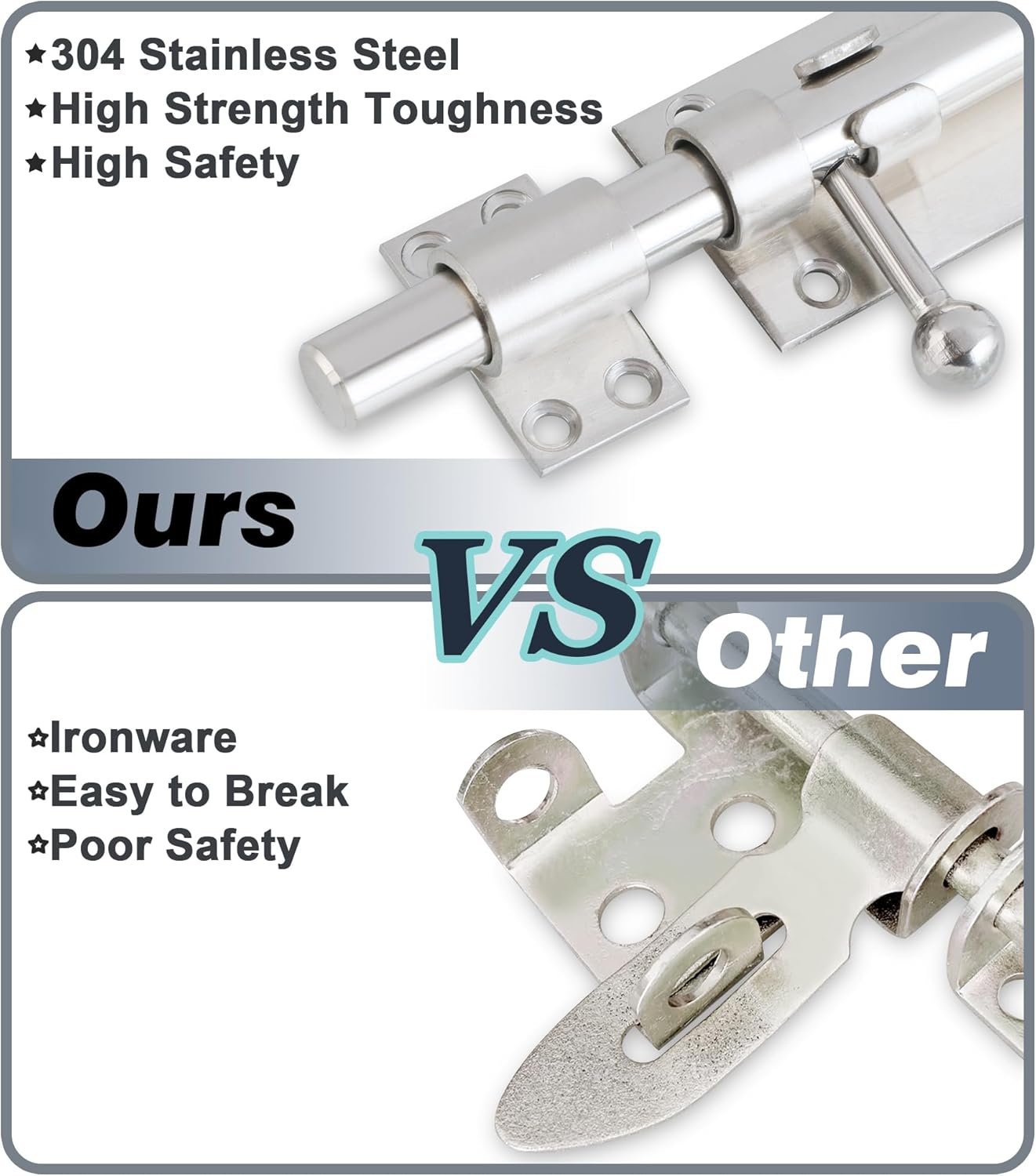 Alise 6 Inch Barrel Bolt Latch, SUS304 Stainless Steel Padlock-Style Gate Latch,Heavy Door Lock Latch, Security Slide Bolt Latch for Outdoor Fence, Window,Shed Door Brushed Finish MCX7006-LS