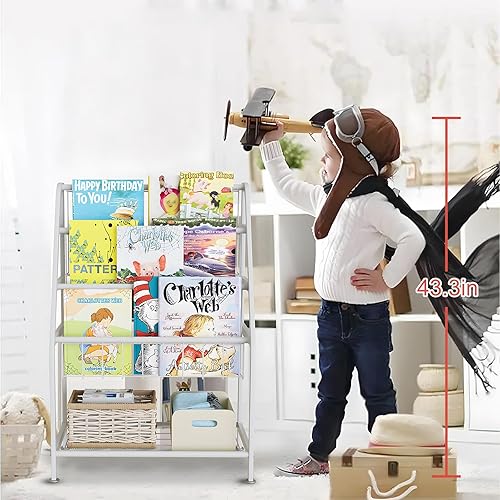 Miniatura 5 de aboxoo Estantería infantil independiente para habitación de niños pequeños de 18 pulgadas, organizador de juguetes, estantería blanca estable,