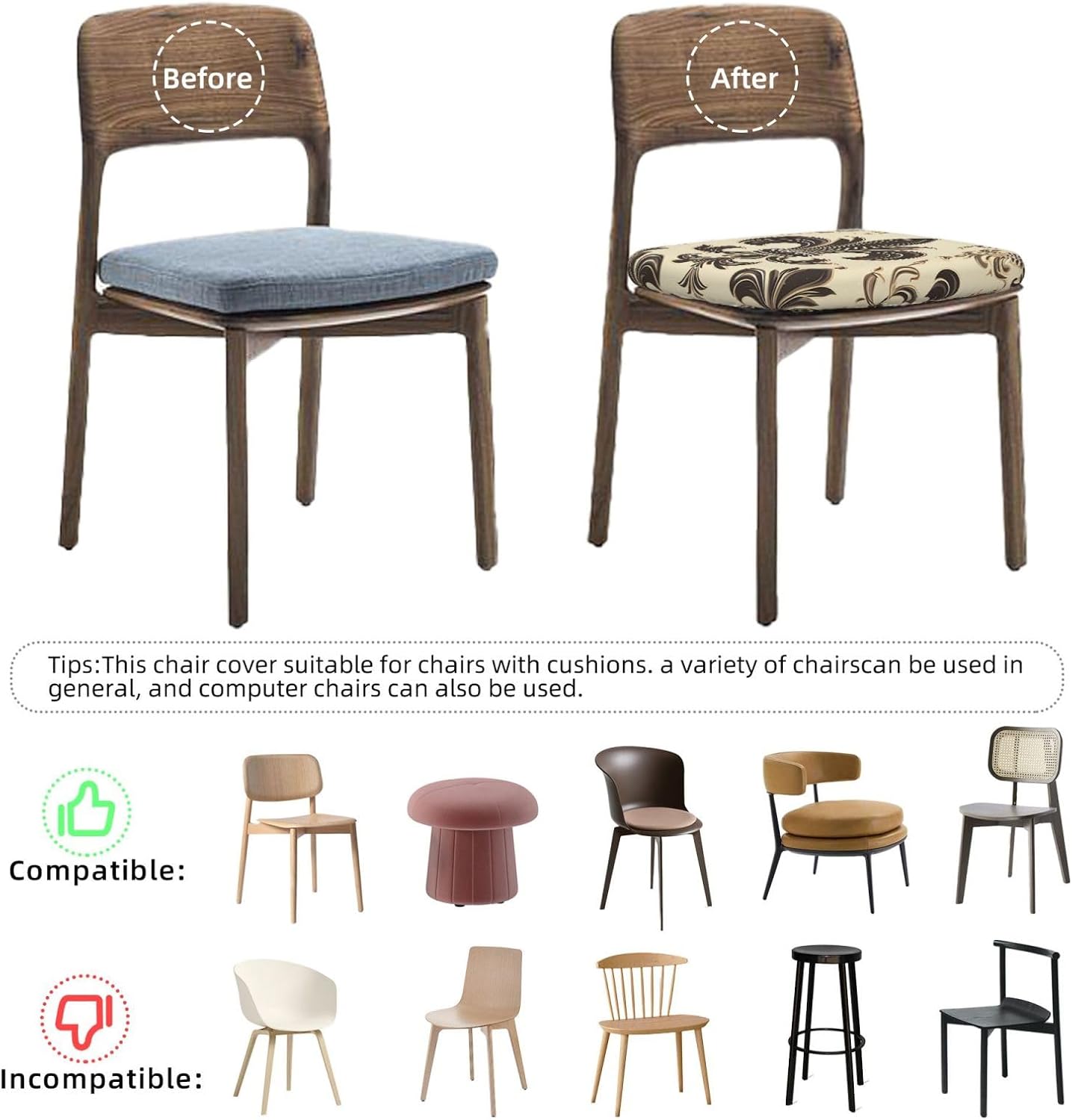 Fleur-de-Lis and Coat Arms Knight Square Chair Covers Set of 6, Stretch Removable Washable Bar Stool Covers - Non Slip Square Seat Covers