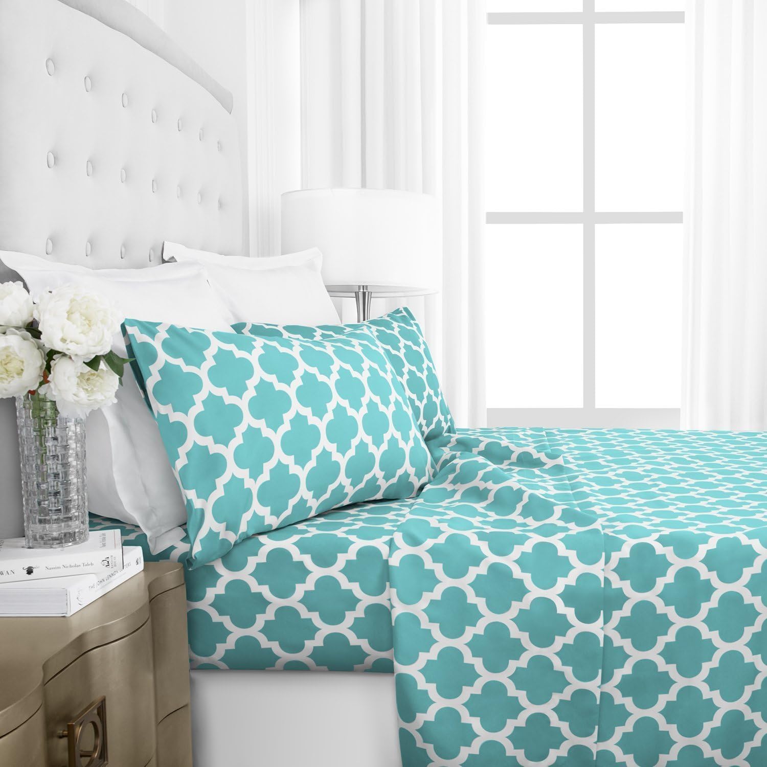 Italian LuxuryCalifornia King Size Sheets & Pillowcase Set w/ Deep Pockets - Microfiber Bedding Sets - Machine Washable - Aqua