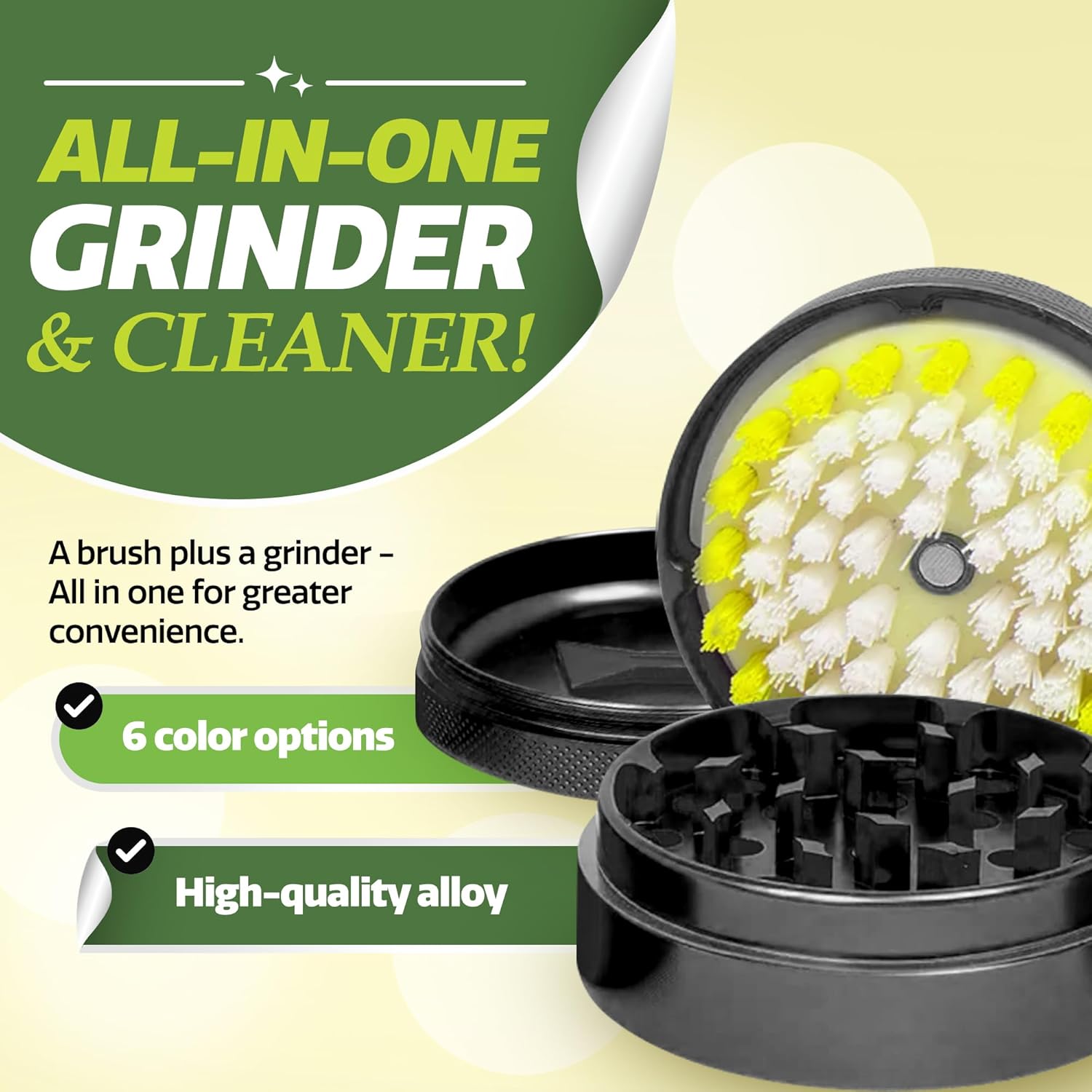 Spice Grinder Plus Cleaning Brush, All-in-One Combo, Stainless Steel - Black