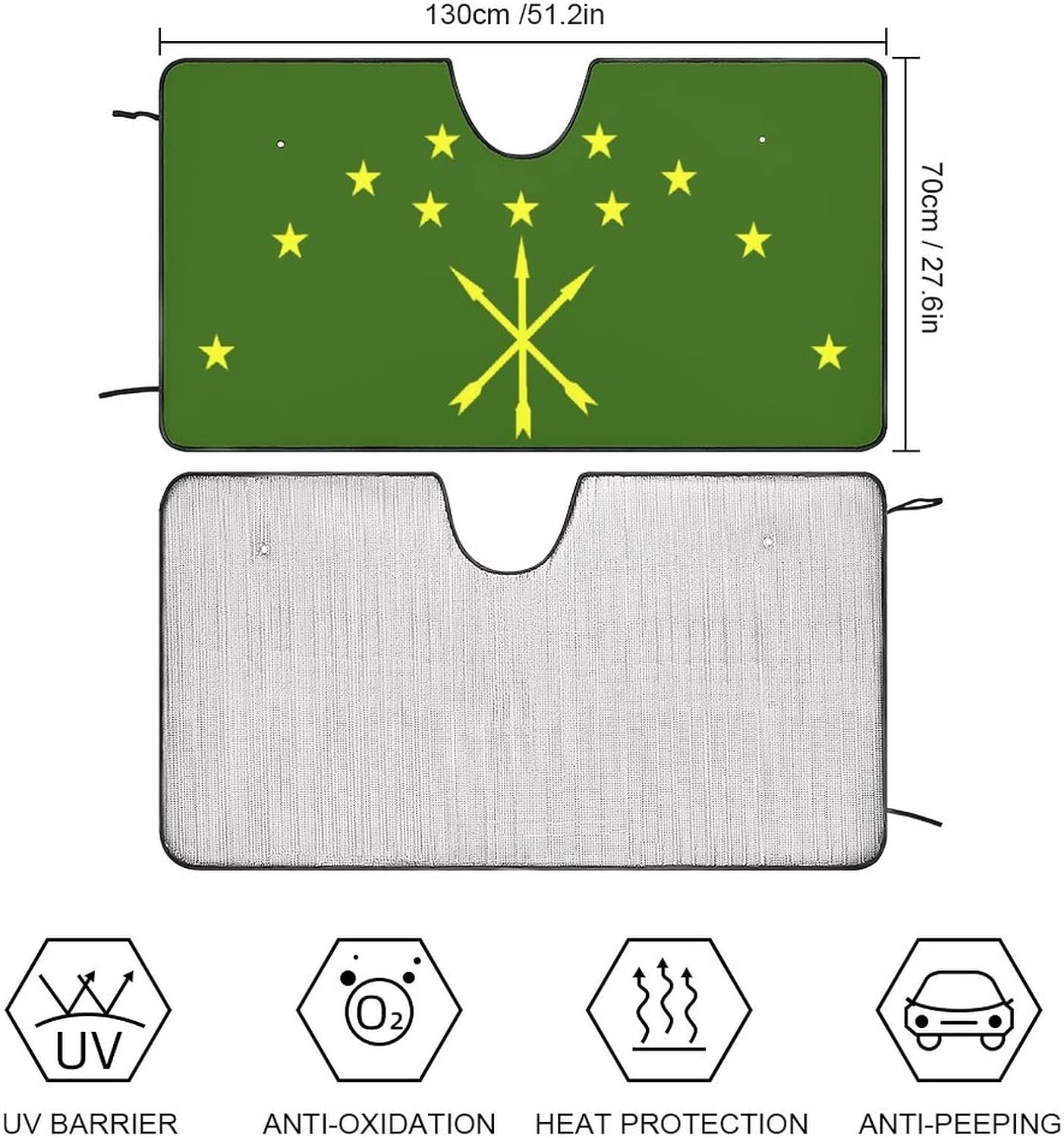 Car Windshield Sunshade Adygea Flag Car Sun Shade for Front Windshield Blocks UV Rays Foldable Keep Your Vehicle Cool 51"x28"