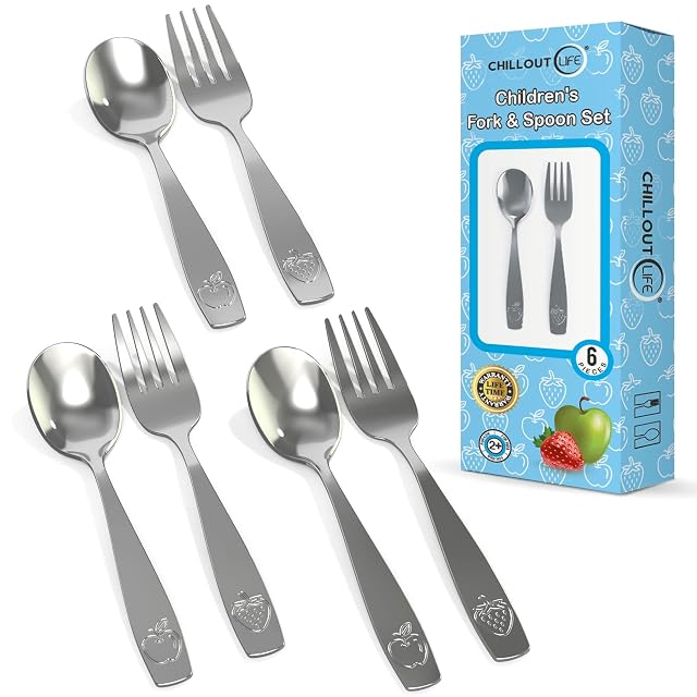 CHILLOUT LIFE Stainless Steel Kids Silverware Set 6 Pieces - Child and Toddler Safe Flatware - Kids Utensil