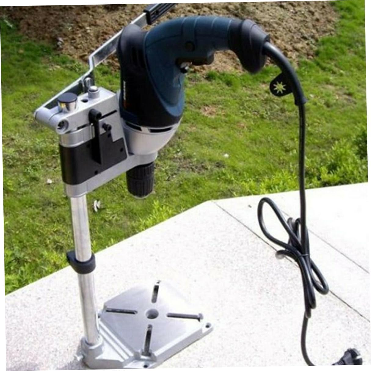 KALLORY Drill Press Holder with Iron Base Single Hole Bench Clamp Stand for Power Drill Accessories and Bench Vise Support Tool for Workshop Use