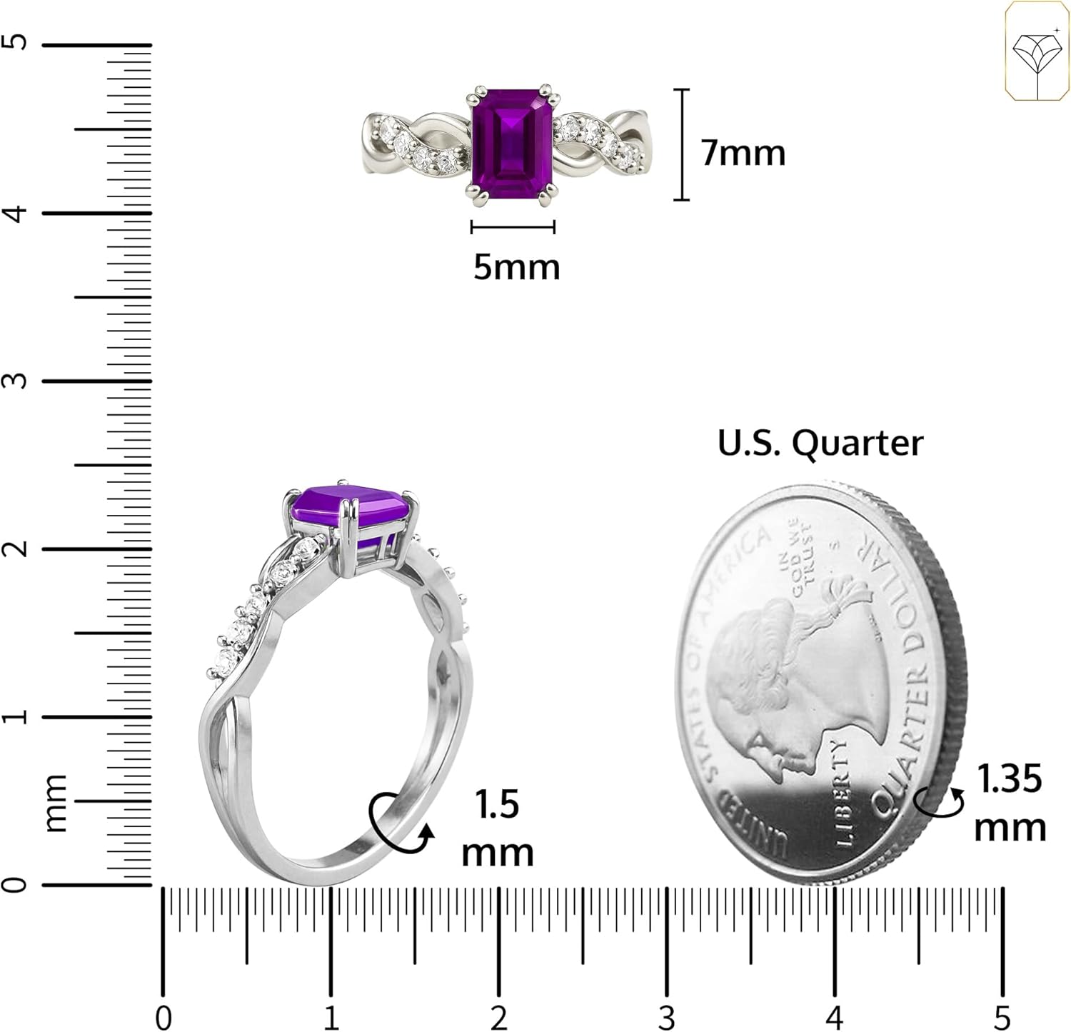 MAX + STONE Solid 10K Gold Gemstone Rings for Women | Emerald Cut Birthstone Rings with Twisted Band in Size 6 to 8 | Anti Tarnishing Statement Cocktail Ring with Gift Box - Image 4