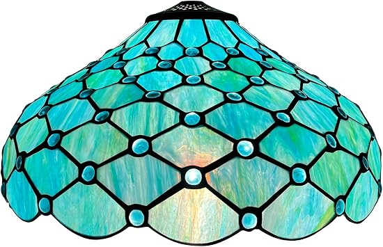 Capulina Tiffany Lamp Shade Seagrass Blue Beads Stained Glass 16 Inches | Accessories Replacement,For Table Lamp,For Floor Lamp